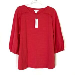 Liz Claiborne | Teaberry Red 3/4 Sleeve Blouse Polyester Blend Womens NWT